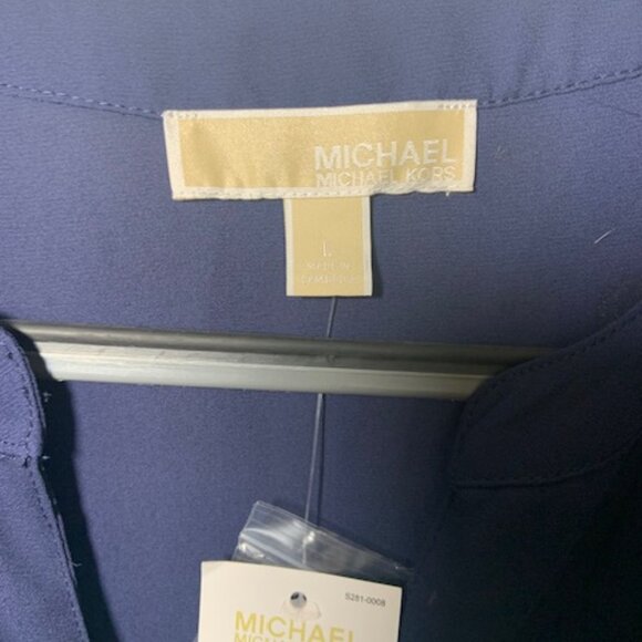 NWT Michael Kors Women's Navy Gold Zip Work Blouse - Size L - FLAW - Discounted - Picture 3 of 8
